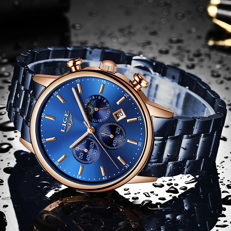 

LIGE 2019 New Fashion Mens Watches with Stainless Steel Top Brand Luxury Sports Chronograph Quartz Watch Men Relogio Masculino