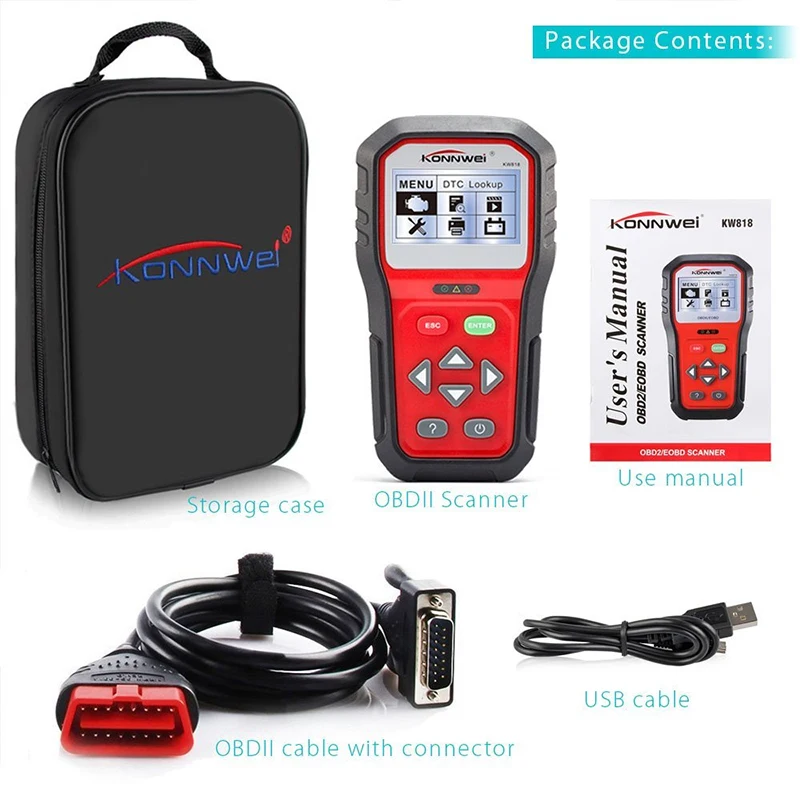 KONNWEI KW818 Улучшенный OBDII ODB2 EOBD автомобильный диагностический сканер 12 В тестер батареи проверка двигателя автомобильный код считыватель инструмент