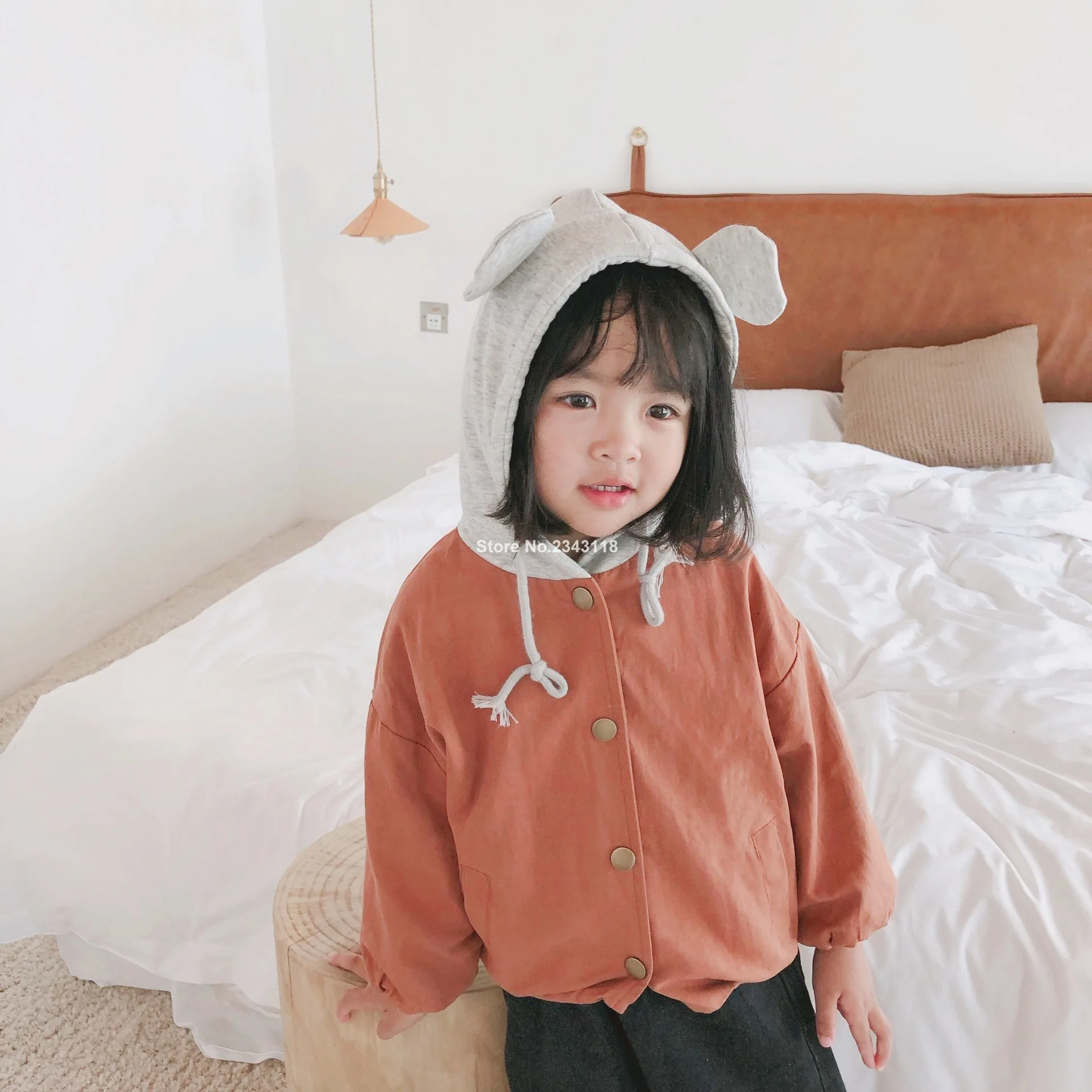 

Korean Style Spring Autumn Girls Cute Bear Ear Hooded Coats Pure Cotton Boys Color Matching Jackets