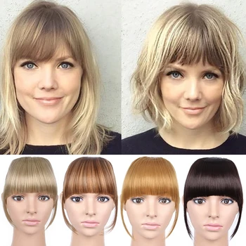 Alileader Fake Fringe Bangs Clip Ons 6 Inch Short Straight Front Neat Wedding Synthetic Hair Pieces Bangs For Women Modums