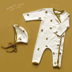 LZH – vêtements pour bébés, nouvelle collection printemps 2022, mignon, nouveau né, fille, combinaison imprimée poire, bébé garçon, barboteuse, envoyer des chapeaux, 3 24 mois 