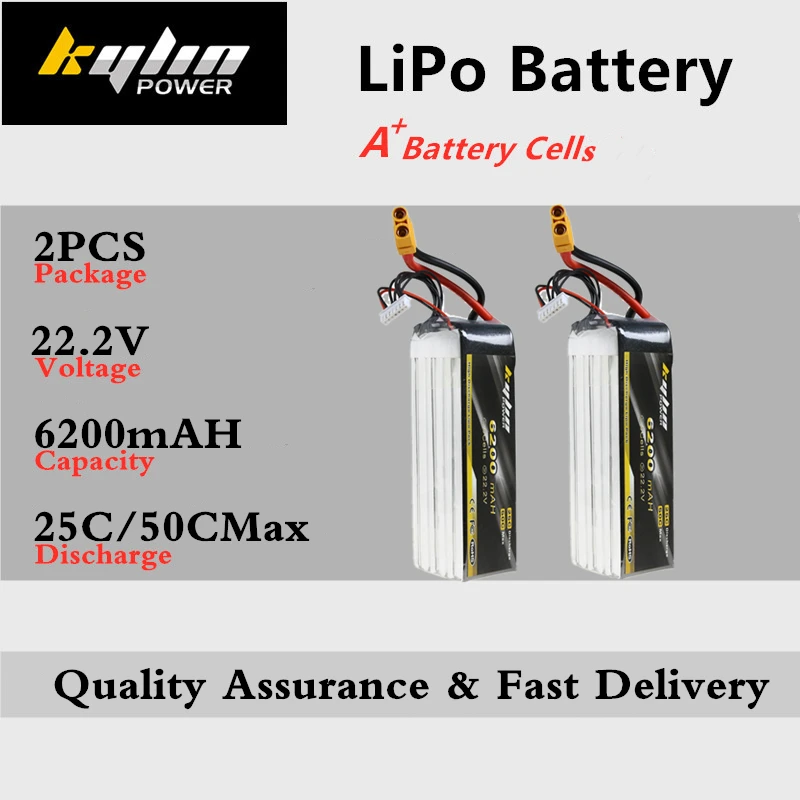 

2PCS Lipo Battery 6S 22.2V 6200mAh 25C/50CMax For RC Drones Quadcopter Airplane Multicopter Helicopter high rate Lithium Battery