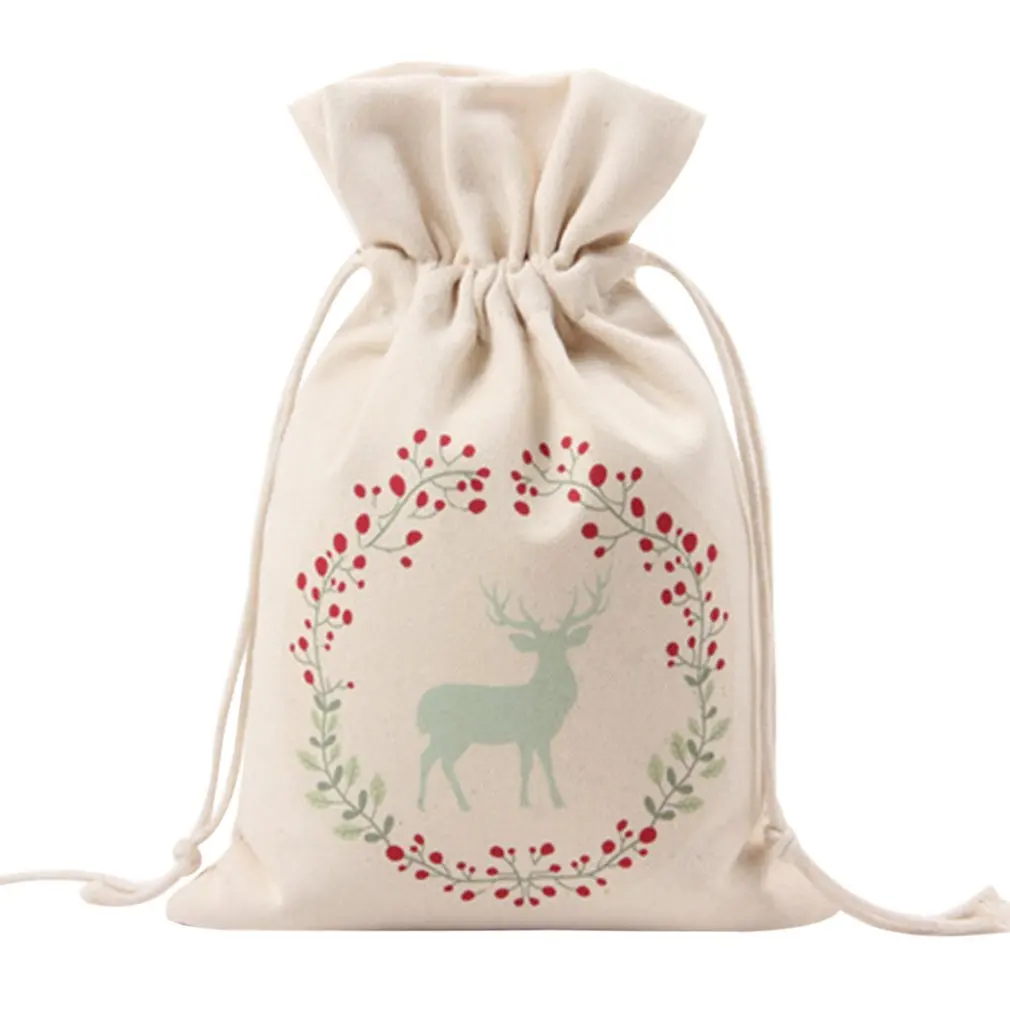 Unique Design Large Christmas Gift Bag Home Party Decoration Vintage Drawstring Canvas Dinner Table Gift Bag Supplies