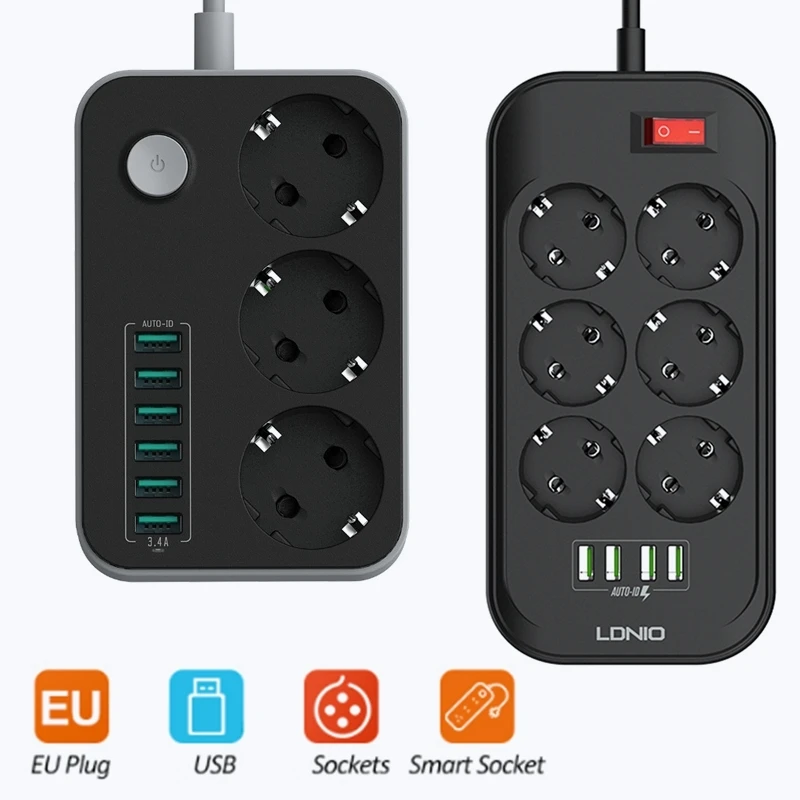 Motel masker in het geheim Ldnio Eu Plug Smart Stopcontact Extension Power Strip 3.4A 4 Usb Charger  Adapter 6 Outlet Overspanningsbeveiliging Schakelaar Thuis|Verlengsnoer| -  AliExpress