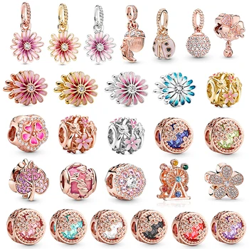 

BAOPON 2Pcs/lot Pink Daisies Beads Charms fit Original Pandora Charms Bracelet Necklace Trinket Jewelry for Women Man DIY Making