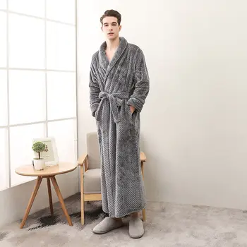 

Soft Flannel Robe Nightgown Mens Sleepwear Long Sleeve Thicken Warm Bathrobe Plus Size Night Gown Kimono Autumn Winter Homewear