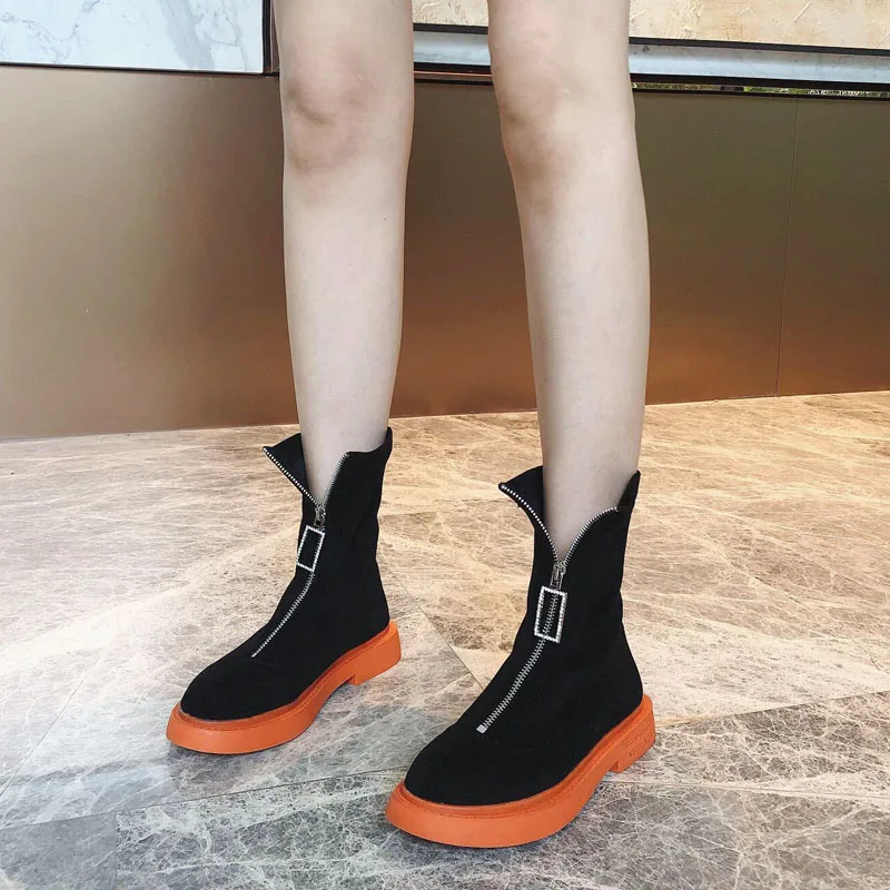 Женские ботинки; женская обувь на молнии; Botas; chaussures femme; женская обувь с круглым носком; обувь на низком каблуке; Botas Mujer; смешанные цвета - Цвет: AS SHOW