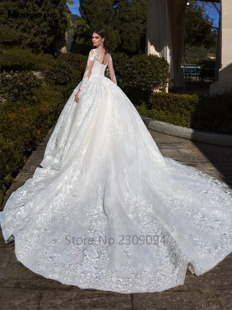 MANYUNFANG sexy wedding dress sheer neck and sleeves vestidos noiva long train long sleeve wedding dress women 2020 style MANYUNFANG sexy wedding dress sheer neck and sleeves vestidos noiva long train long sleeve wedding dress women 2020 style