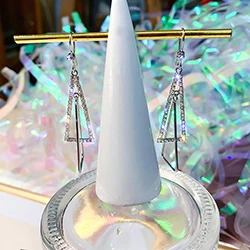 silver S925 Серебряная игла, модные геометрические серьги, Преувеличенные стразами и цирконием, треугольная длинная секция, золотые серебряные женские серьги - Окраска металла: silver
