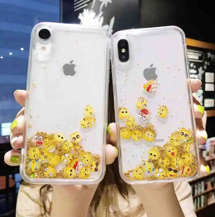 

ip Capinha For iPhone X 7 8 Plus 6 6s Dynamic Liquid Emoji Case Cover For iPhone 7 8 X Xr Xs Max Hard PC Coque ipone Capa Shell