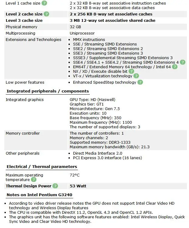 Процессор Intel G3240 53W LGA 1150 3,1 GHz 22 нанометров двухъядерный процессор, работающий правильно