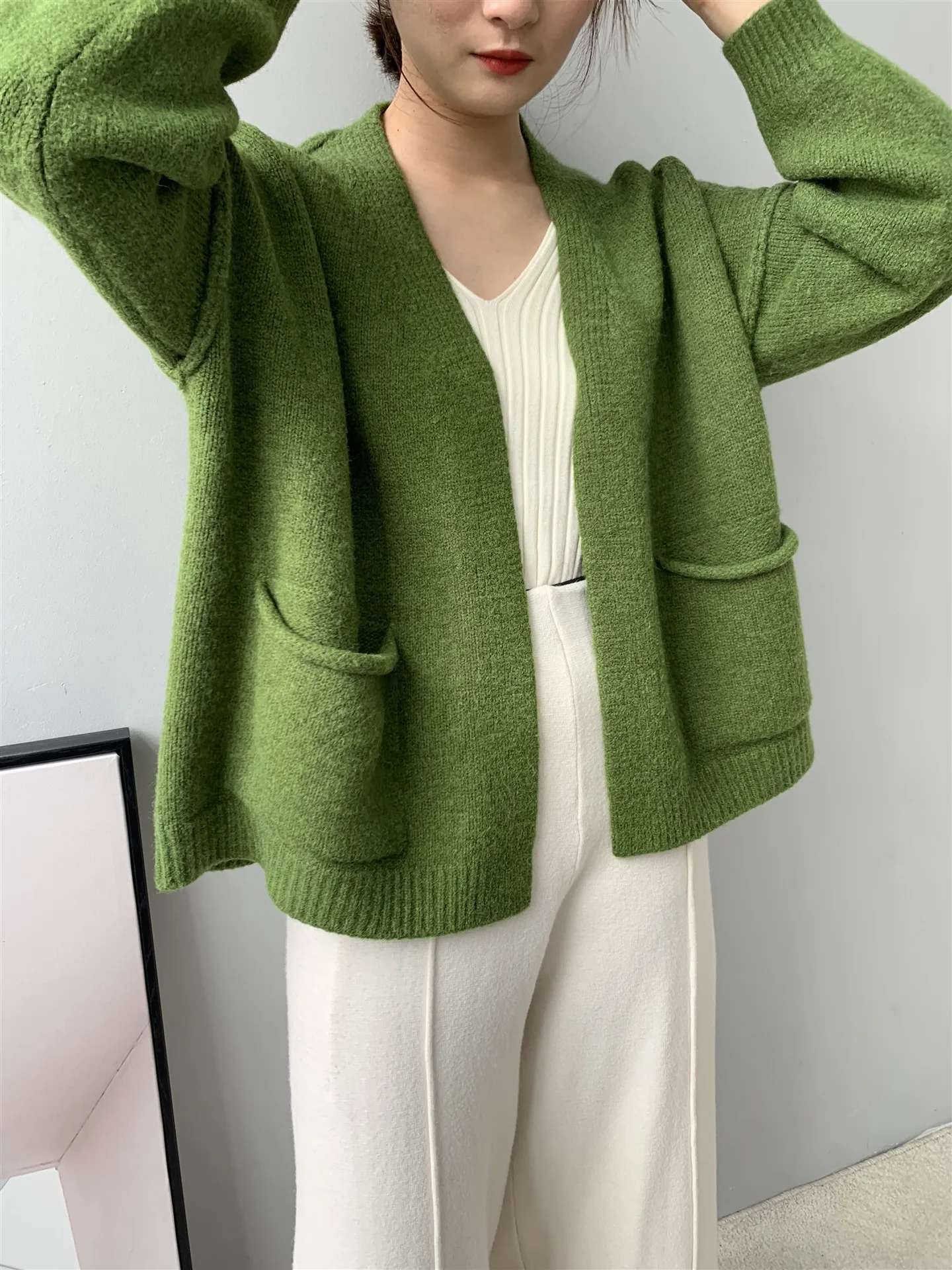 green Новинка весна осень Женский вязаный кардиган свитер пальто короткая женская маленькая Шаль вязаная Толстая куртка Женская hirka kardigany - Цвет: green