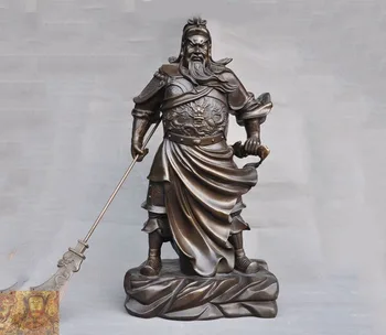 

christmas 24"China Bronze God war Dragon Guan Gong Yu Warrior God General Knife Ax Statue New Year