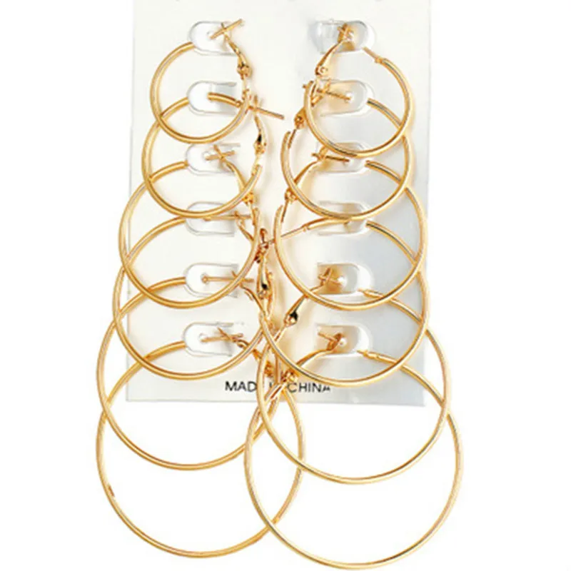 

Big Circle Gold Earrings Set for Women Simple Punk Style Brincos Round Large Earrings 6 Pair Party Womens Earrings In Jewelry