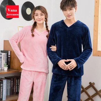 

Vana Javeasen Flannel Couple Pajamas Set Warm Plus Size Family Pajamas Casual Women Men Sleepwear Nightwear Autumn Winter