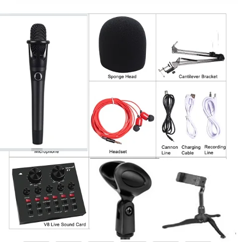 

The new V500 capacitive microphone V80 sound card set is available for mobile phone and laptop 3.5mm direct use for radio record
