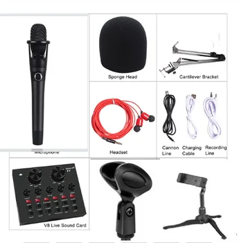 

The new V500 capacitive microphone V80 sound card set is available for mobile phone and laptop 3.5mm direct use for radio record