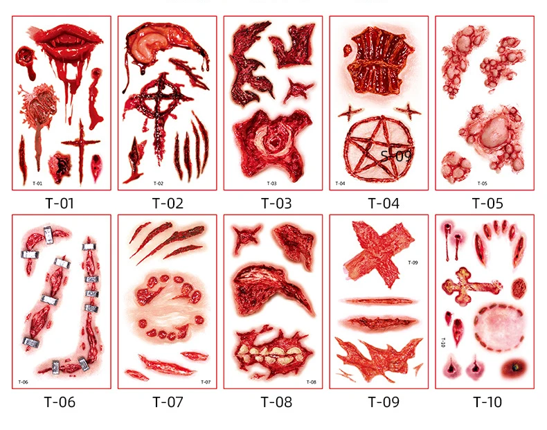 

10000pcs Body Makeup Tattoo Stickers Halloween Simulation Horror Bleeding Suture Scars Stickers DIY Temporary Tattoos