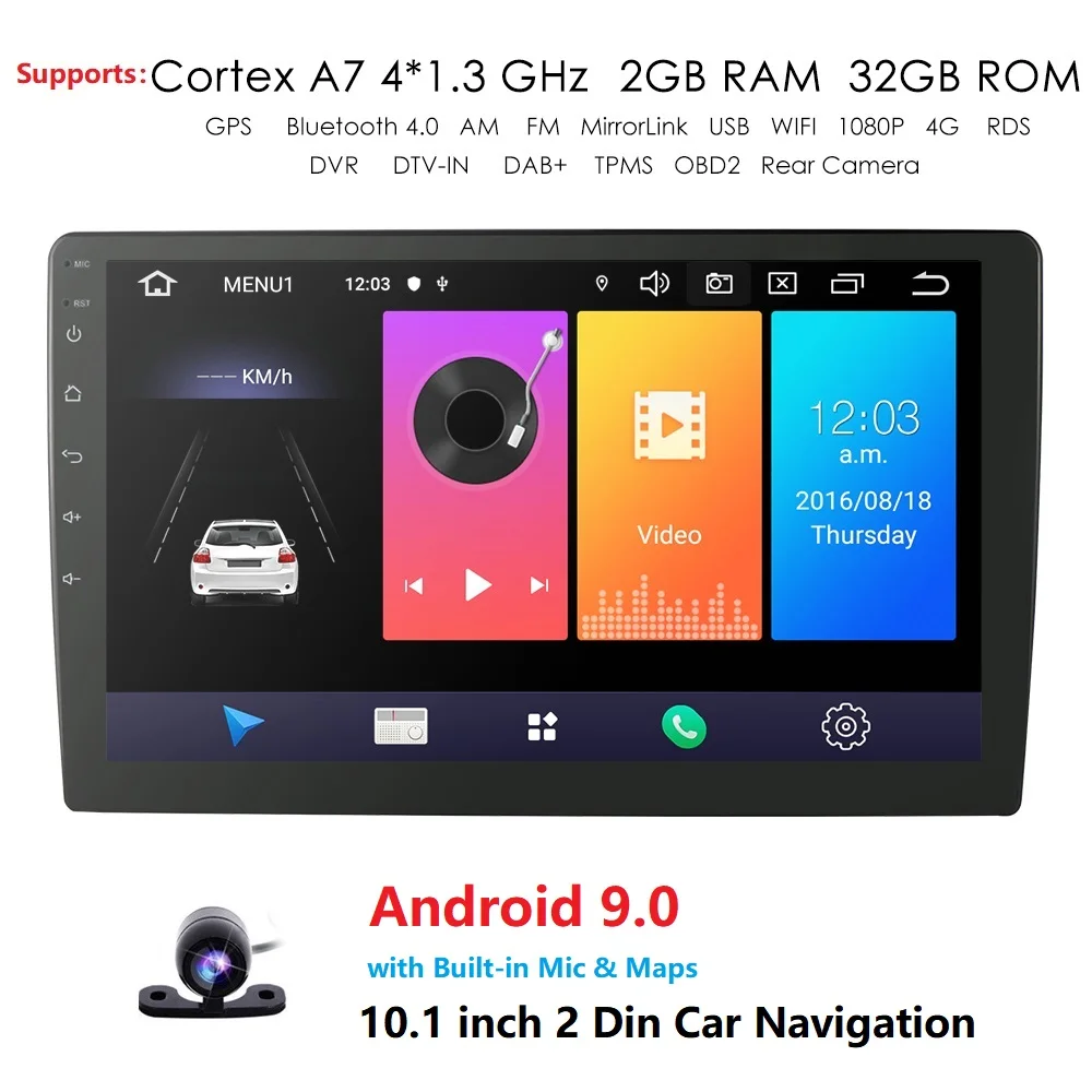 

2din Car Radio 9/10.1"Android Car Multimedia Player GPS Wifi Autoradio Bluetooth FM Mirrorlink Tape Recorder OBD RDS With Camera