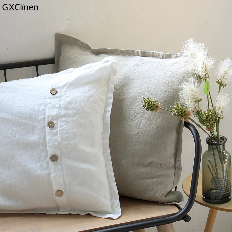 100% Linen French Pure Linens Single Envelope Pillow Cushion Cover ENZYME Wash Euro Sham 65x65cm Antibacterial Case 1pc | Дом и сад