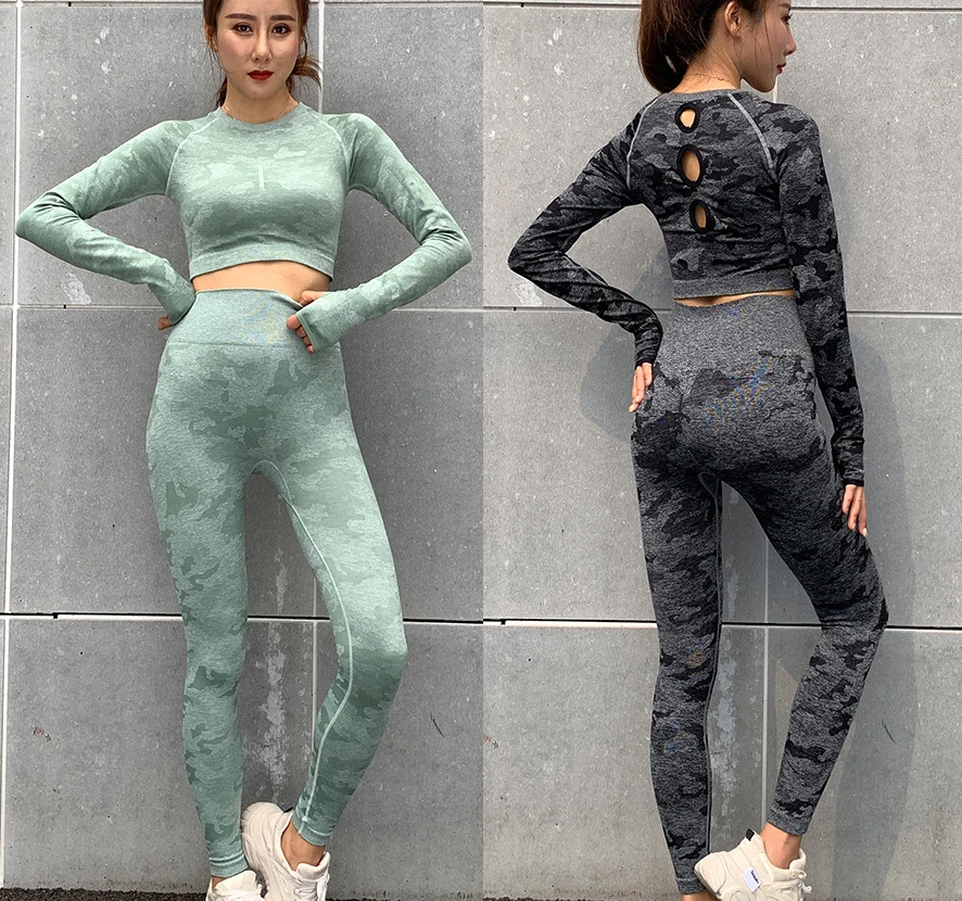 2pcs Camo Seamless Yoga Set Sportswear Women Fitness Clothing Booty Gym