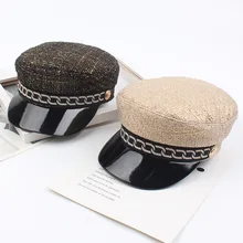 Винтажная темно-синяя кепка, повседневная плоская кепка, женские шапки-береты с цепочками, на пуговицах, зимняя теплая Модная шапка для женщин и девушек