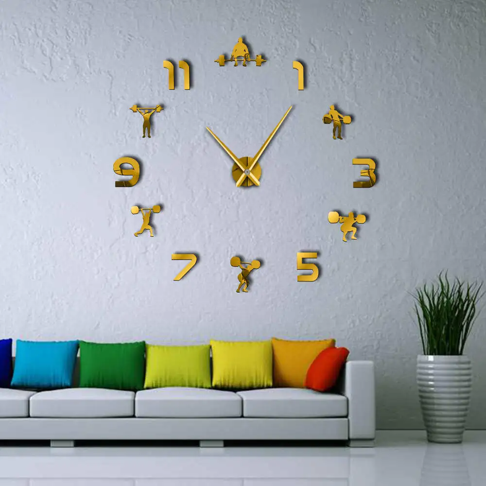 Тяжелая Атлетика Фитнес DIY гигантские часы стикер настенный для спортзала часы 3D декорация настенные часы Креативный настенный художественный декор для спортзала