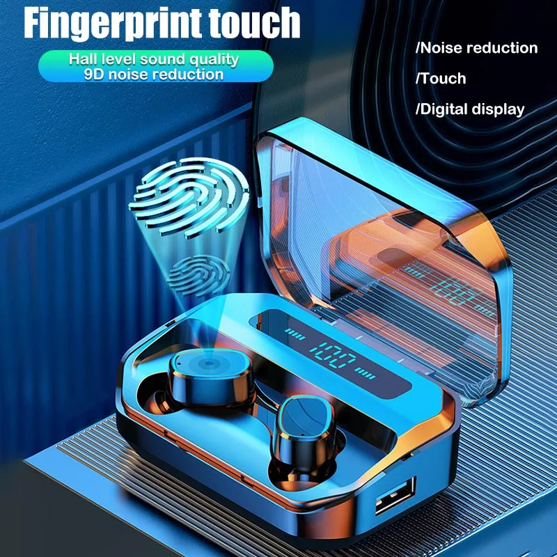 TWS Bluetooth 5 0 Wireless Earphones Touch Control Fingerprint Touch Control Noise Reduction HiFi Stereo Headset w Charging Case