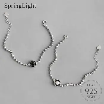 

Springlight Unique Design Beads Women Bracelets 925 Sterling Silver Black White Beads Personality Simple Bracelets Fine Jewelry