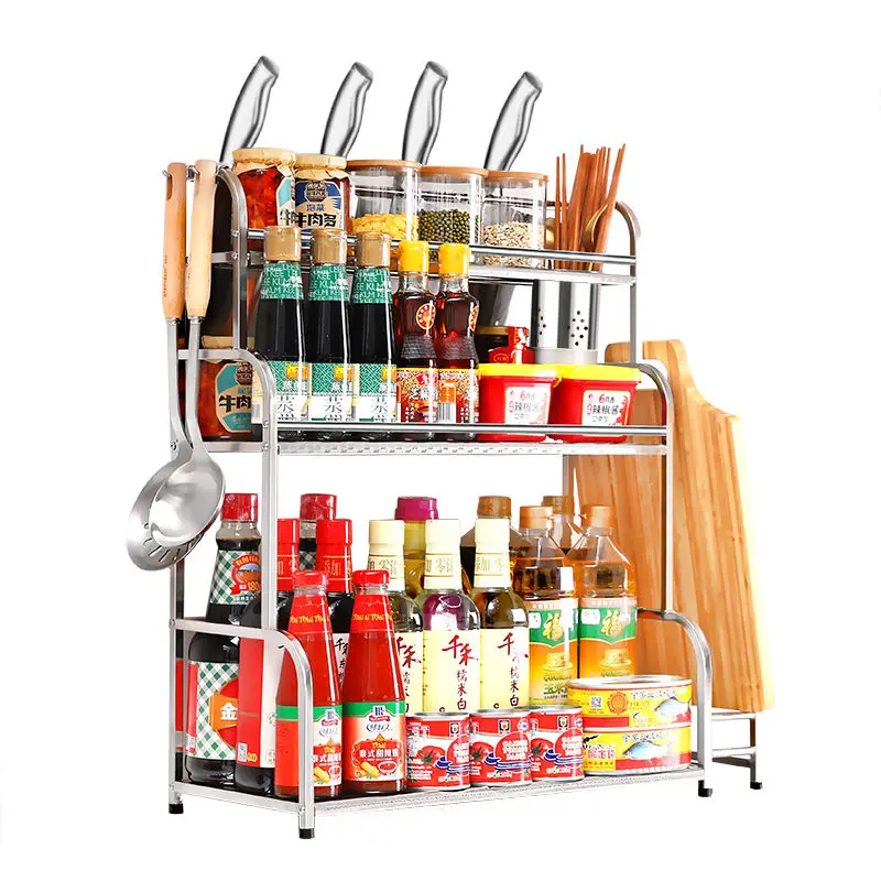 Kitchen Rack Floor Stainless Steel Storage Rack Multi-layer Knife Rack Seasoning Seasoning Household Multifunctional Storage