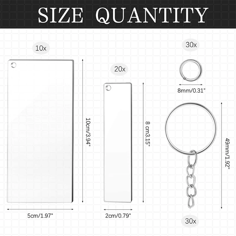 Acrylic Keychain Blanks with Key Rings Rectangle Clear Discs Charms Transparent Circles Set for DIY Projects Crafts | Украшения и