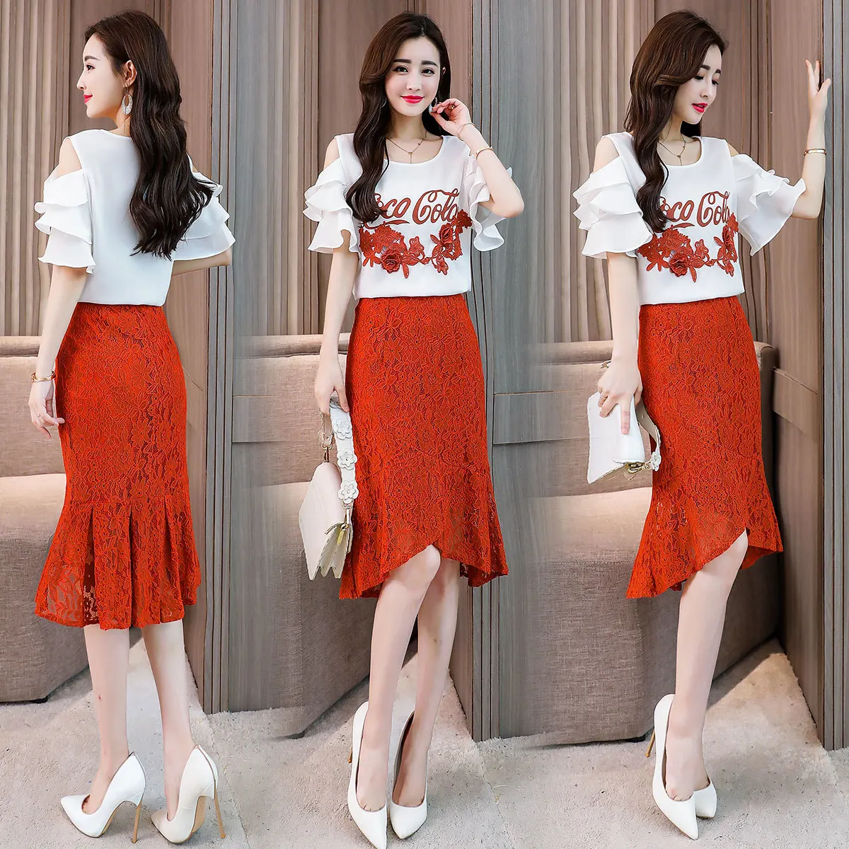 

2018 Summer Set/Suit Skirt Two-Piece Set Beautiful Trend Elegant Slim Fit Slimming Simple Cute