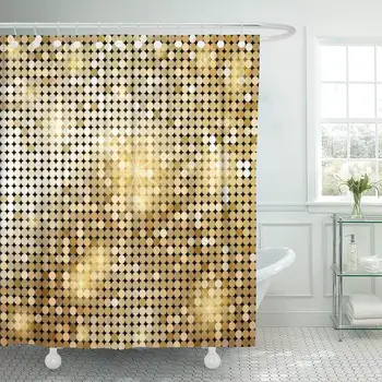 

Yellow Gold Golden Shiny Mosaic in Disco Ball Abstract Shower Curtain Waterproof Polyester Fabric 72 x 78 Inches with Hooks