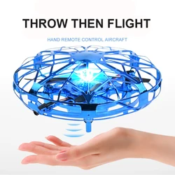OVNI Mini Dron cuadricóptero de radiocontrol para niños, juguete de avión volador Led, con sensor manual de infrarrojos, modelo electrónico