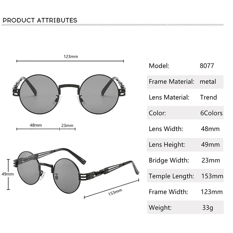 MAXJULI Steampunk Round Sunglasses for Men Women Alloy Eyeglasses Circle Shape Brand Designer Sun glasses Mirror UV_voghion.com