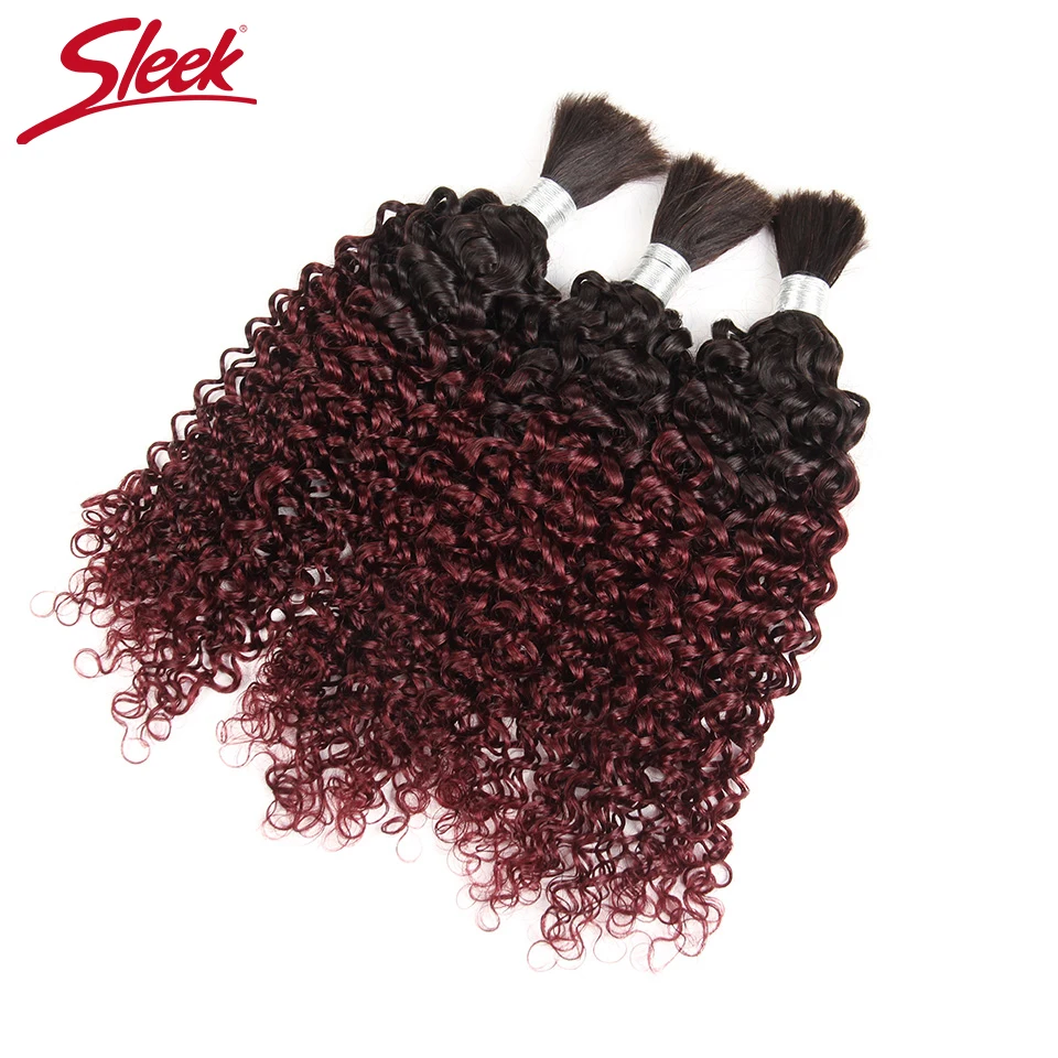 Sleek Remy Human Hair Peruvian Kinky Curly Bulk Hair For Braiding No Weft Braids Hair Bundles Ombre T1B/99J