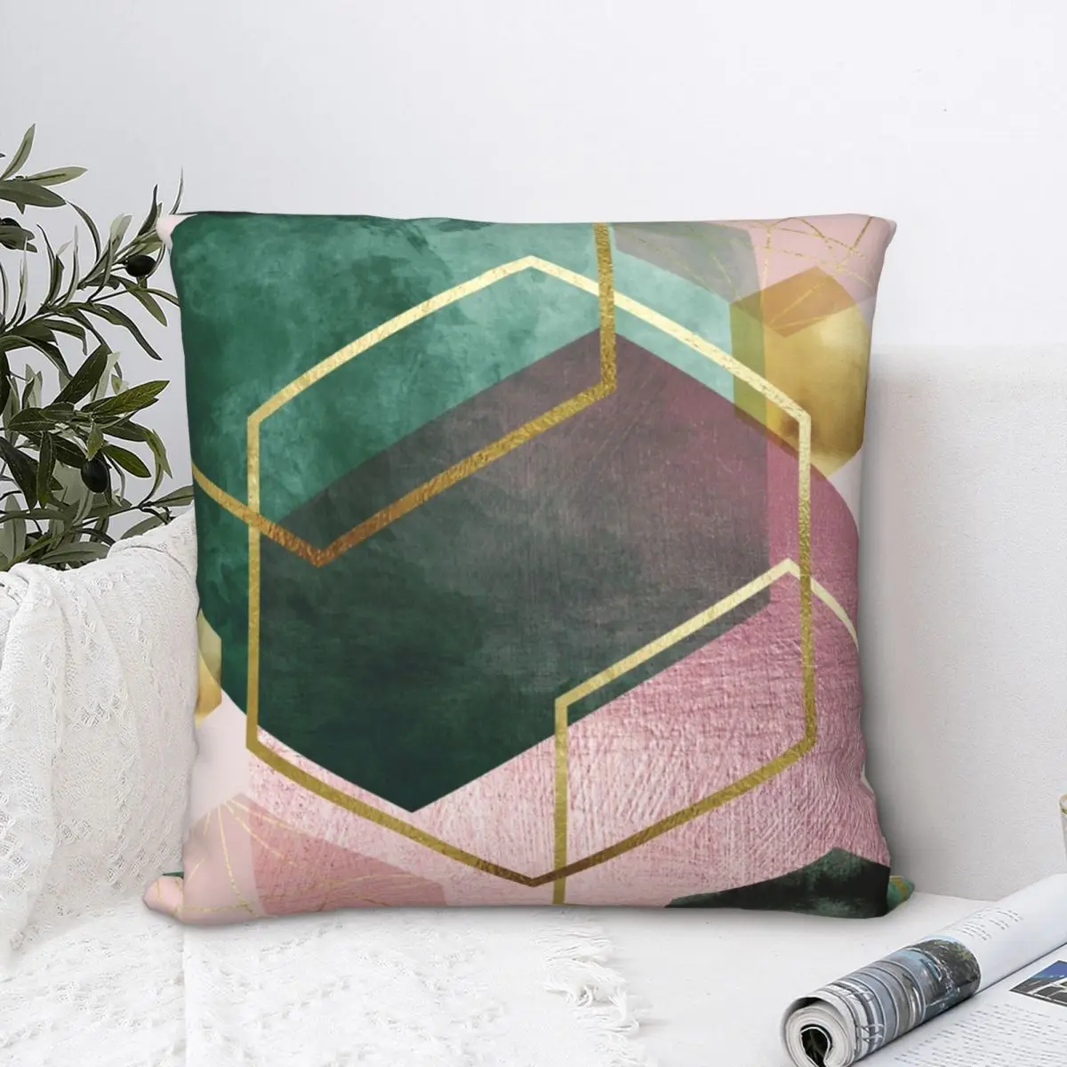 Emerald Green And Pink Square Pillowcase Cushion Cover Cute Zipper Home