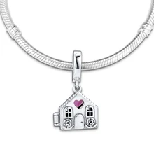 Подходит для Пандора шармы браслеты идеальный дом бусины с бледно-розовой эмалью стерлингового серебра 925-ювелирные изделия