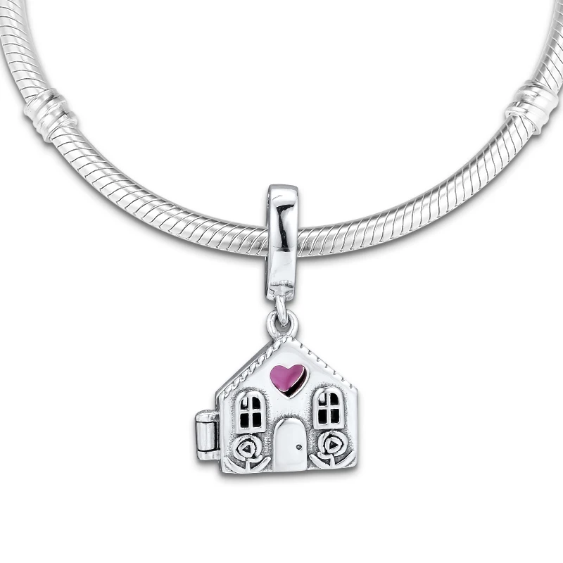 Fits For Pandora Charms Bracelets Perfect Home Beads with Pale Pink Enamel 100% 925 Sterling-Silver-Jewelry Free Shipping | Украшения и