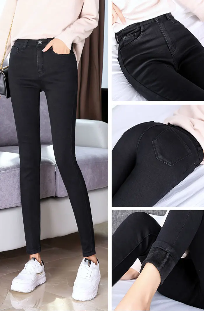 New Skinny Pants women Jeans Winter Thick Velvet slim winter Warm Long Trousers high waist lady Jeans Denim Pencil Pants