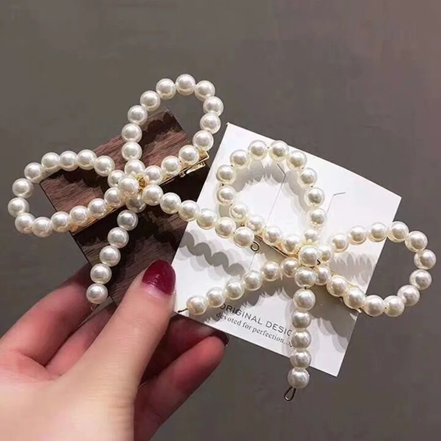 Японский и корейский стиль-аксессуары белый жемчуг бант заколка для волос