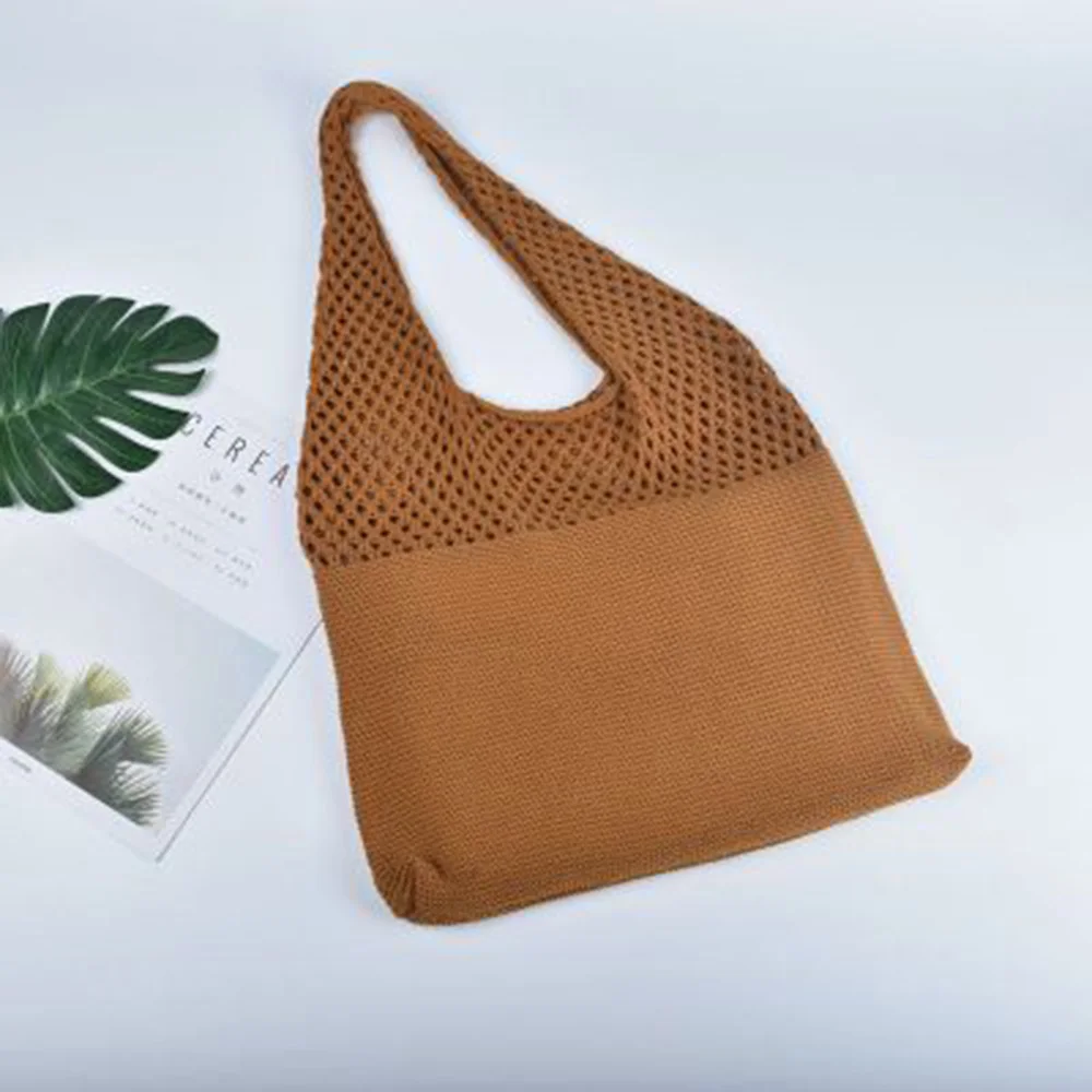 New Retro Hollow Knitting Handbag Shoulder Bag Knitted Bag Wool Wild Storage Women Totes