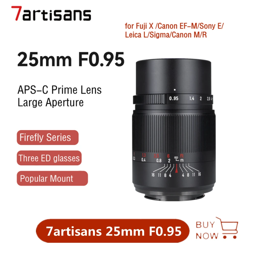 Объектив для камеры 7artisans 25 мм F0.95 APS-C MF Prime Fuji X/Sony E/Nikon Z/Canon EOS-M/Leica L/Sigma/Olympus M4/3 |
