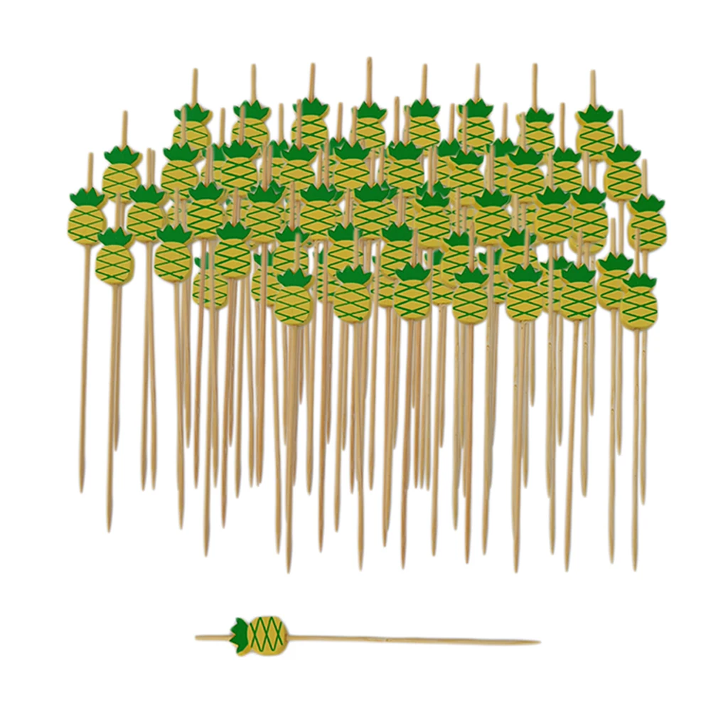 100x Pineapple Cocktail Picks Disposable Bamboo Food/Fruit Sticks Toothpicks for Snack Picks Cupcake Topper Sandwich Tools