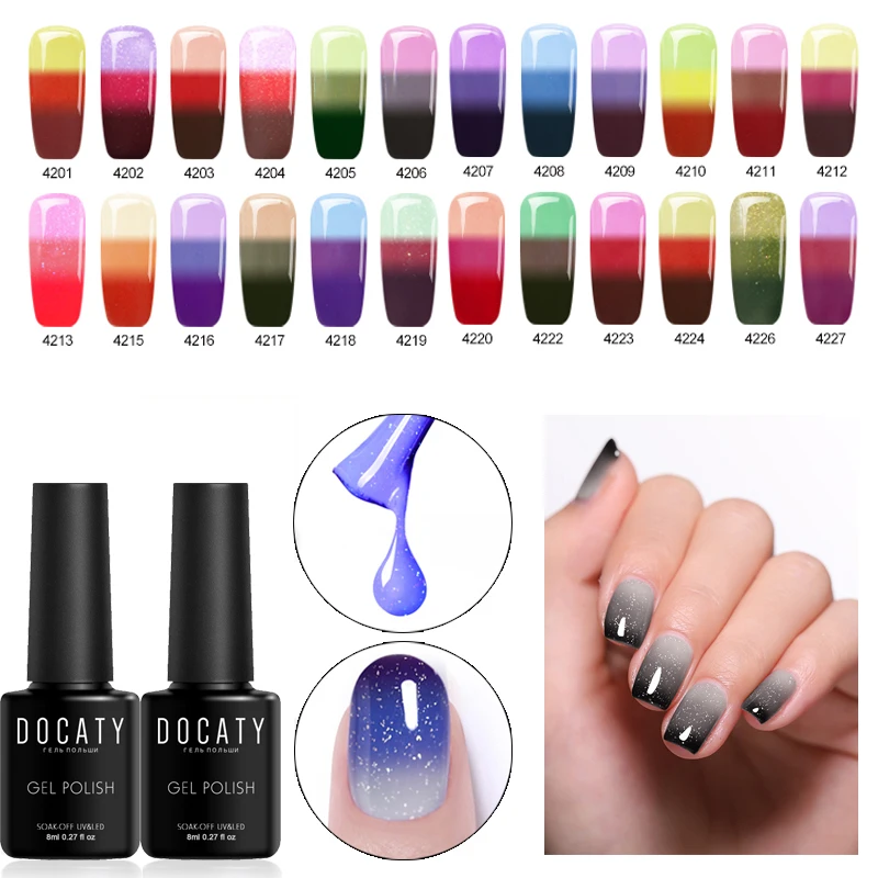 

Docaty Thermal Nail Gel Polish Gradient Three Colors Gel Nail Polish Temperature Color Changing Enamel Soak Off UV Gel Varnish
