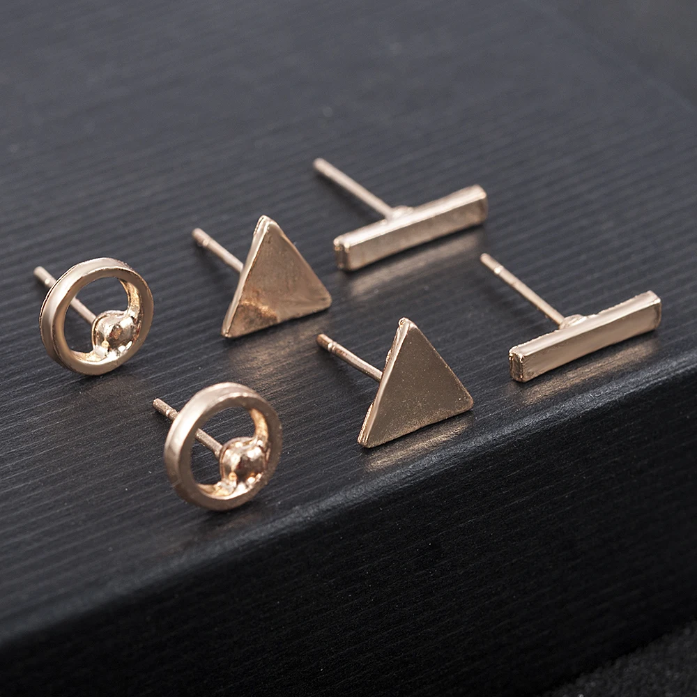 

3PCS/Set fashion jewelry Women Simple Cubic round Geometric Shaped Stud Earrings Jewelry
