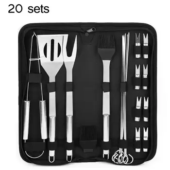 

20Pcs Stainless Steel BBQ Tools Set Barbecue Grilling Utensil Accessories Camping Outdoor Cooking Tools Kit with Bag