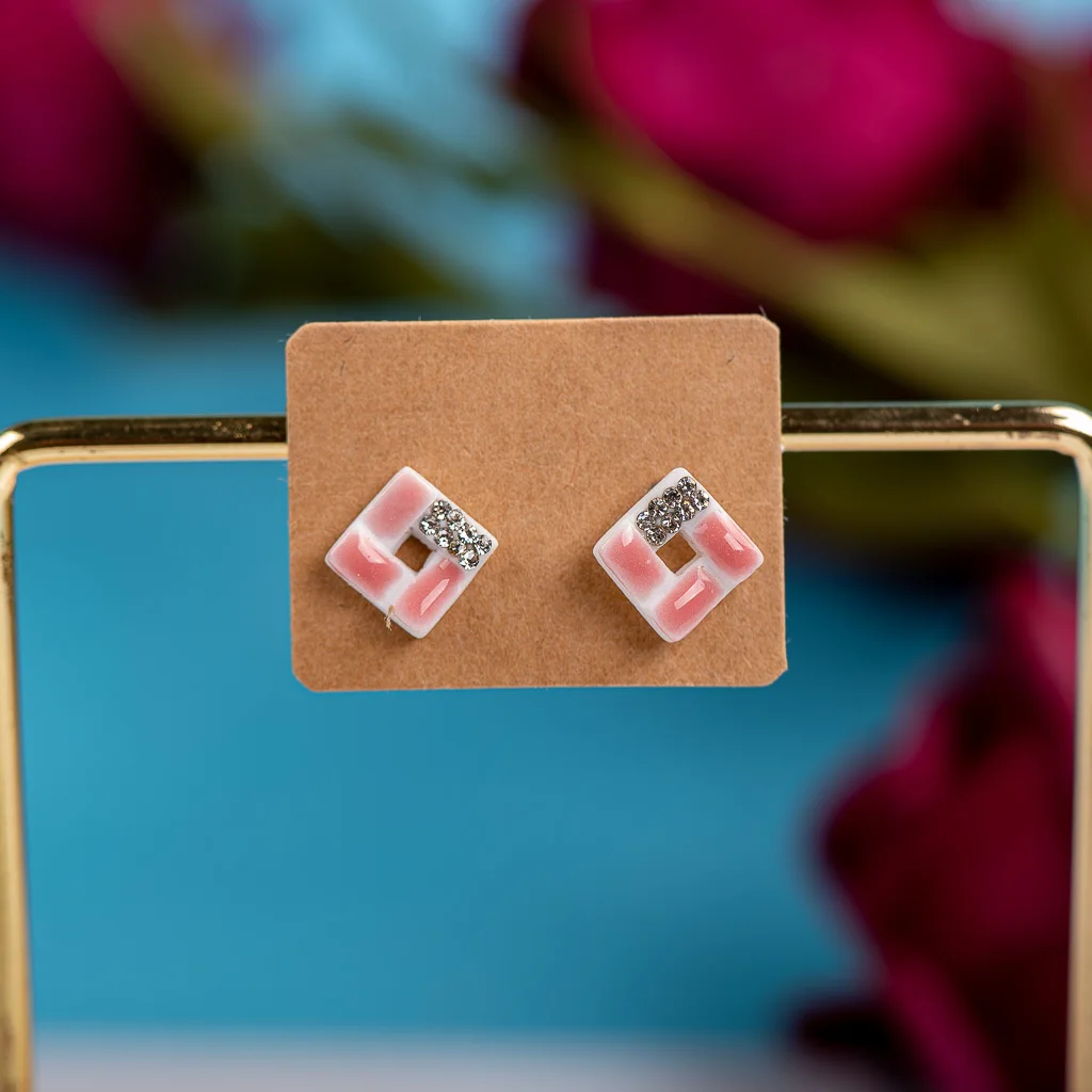 High quality ceramic stud earrings with rhinestone anti allergic ear