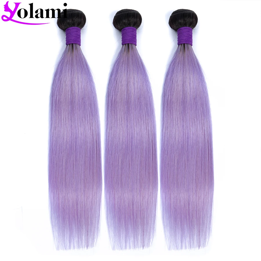 Двухцветные волнистые волосы Yolami Ombre 1B Dream фиолетовые прямые бразильские для