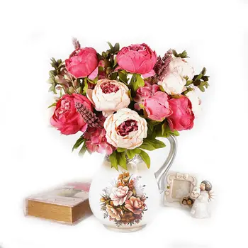 

1pcs Artificial Silk Peony Bouquets for Bridal Hydrangea Wedding Home Decoration, Spring Pure Pink